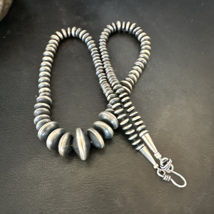 Graduated Rondelle Flat Sterling Silver Beads Necklace 21” 18830