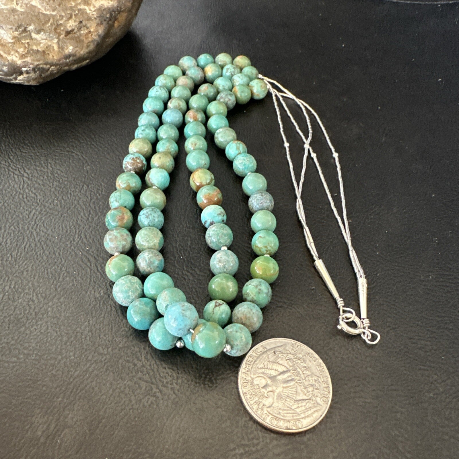 Sterling Silver Heishi Green Turquoise 2 Strands Bead Necklace 18788