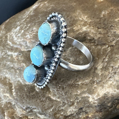 Women Blue Dry Creek Turquoise Navajo Sterling Silver Ring Sz 9 18617