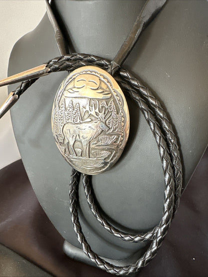 H Joe Mens Stamped Reindeer Navajo Sterling Silver Bolo Tie 19425