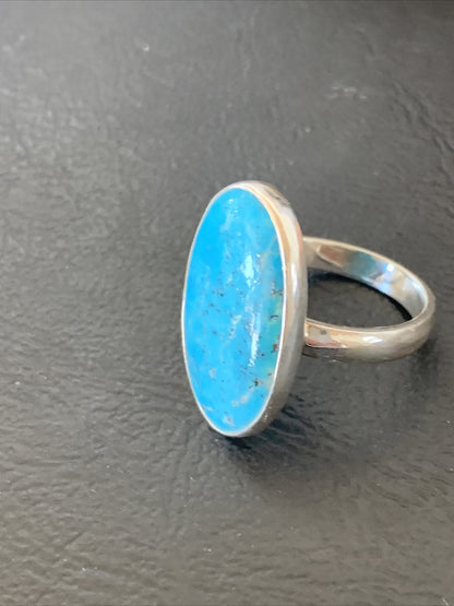 Womens Blue Kingman Turquoise Navajo Sterling Silver Ring Size 7.5 11616