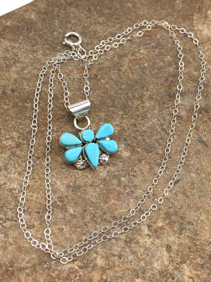 Turquoise Butterfly Pendant Southwestern Zuni Sterling Silver Chain 04777