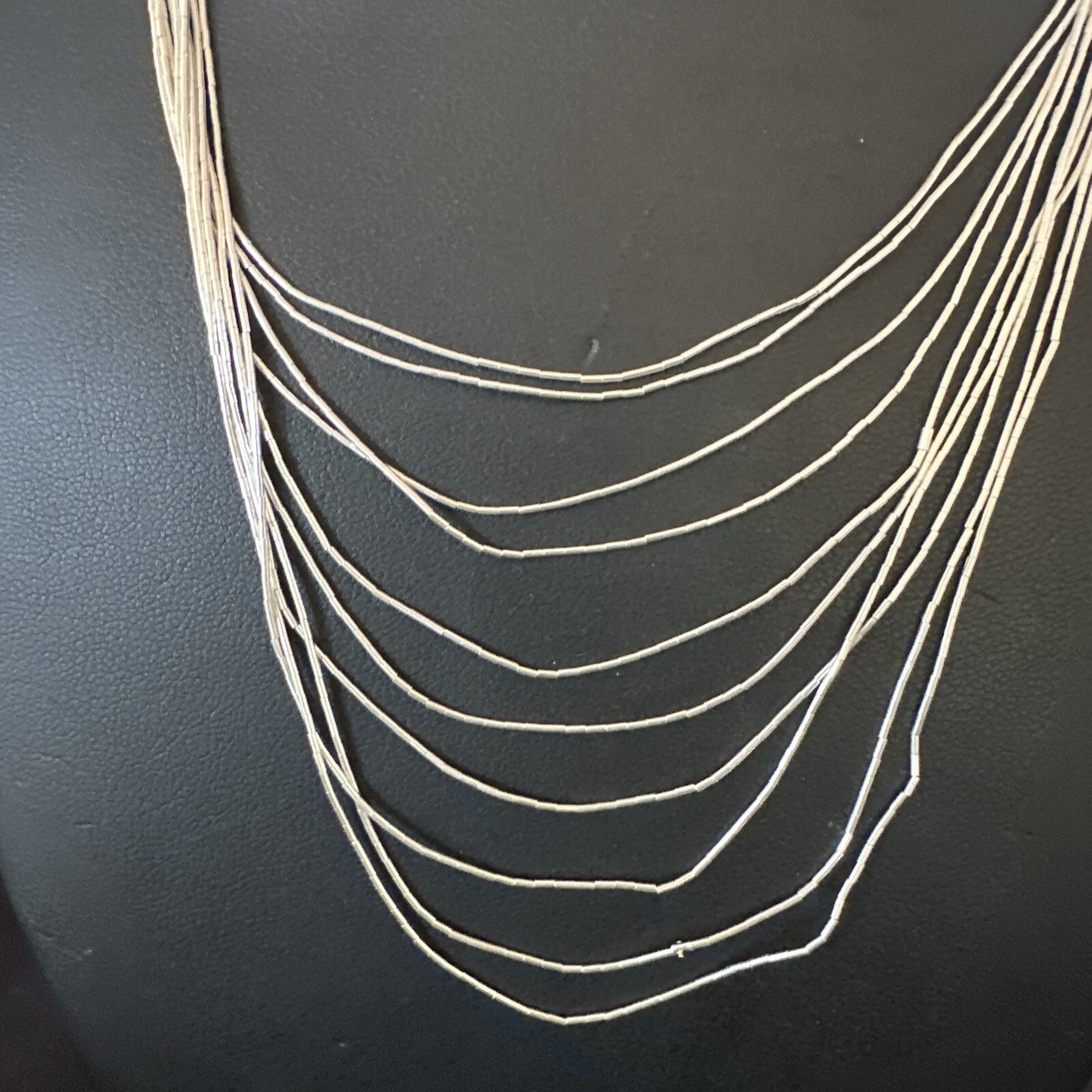 Graduated Bib Heishi Liquid All Sterling Silver 10S Necklace 20" 17244