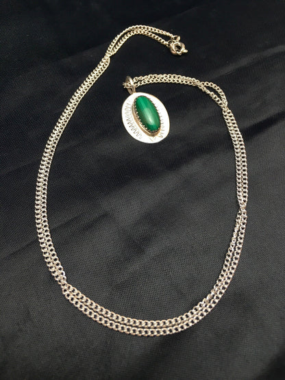 Green Malachite Pendant Navajo Sterling Silver Necklace 08953