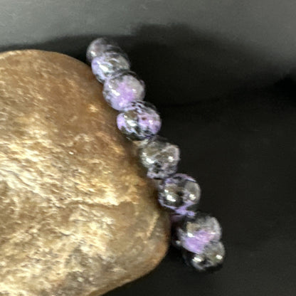 Purple Stone 10mm Stretch Bead Bracelet Navajo Sterling Silver 15239