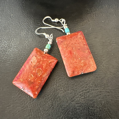 Apple Sponge Coral Southwestern Sterling Silver Earrings 1.5” 18838