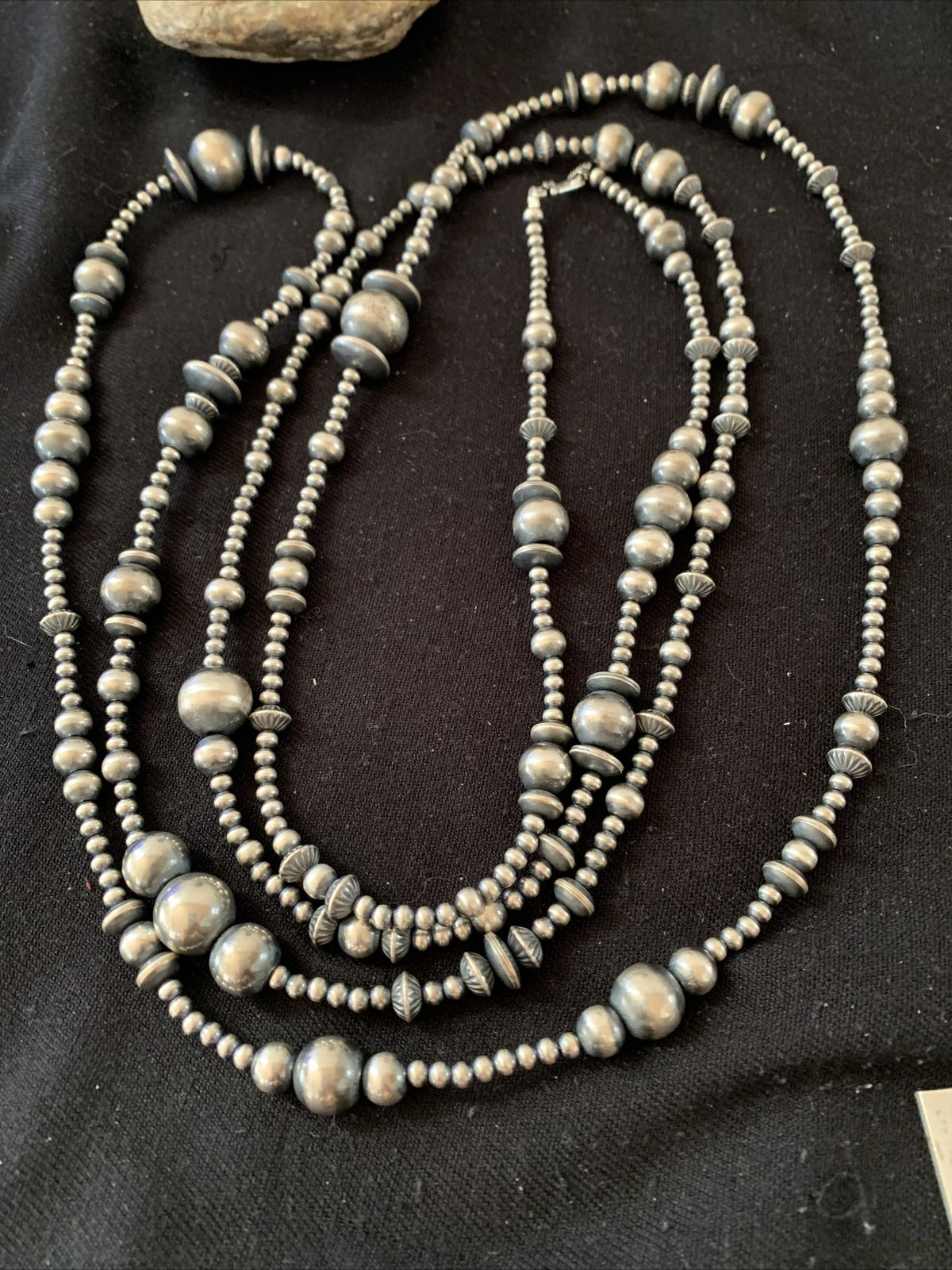 Native American Sterling Silver Navajo Mixed Beads 80" Necklace 92326