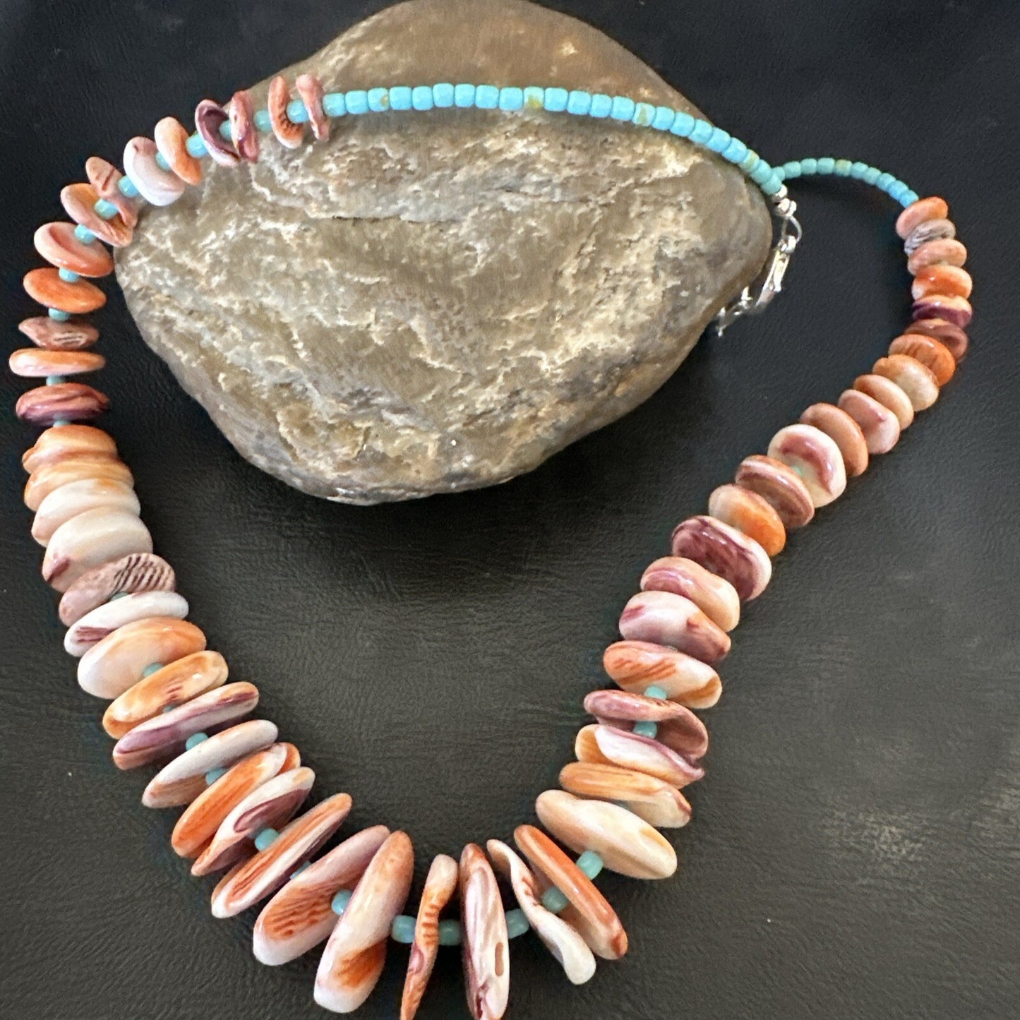 Spiny Oyster Turquoise Heishi Navajo Sterling Silver Necklace 20” 17757