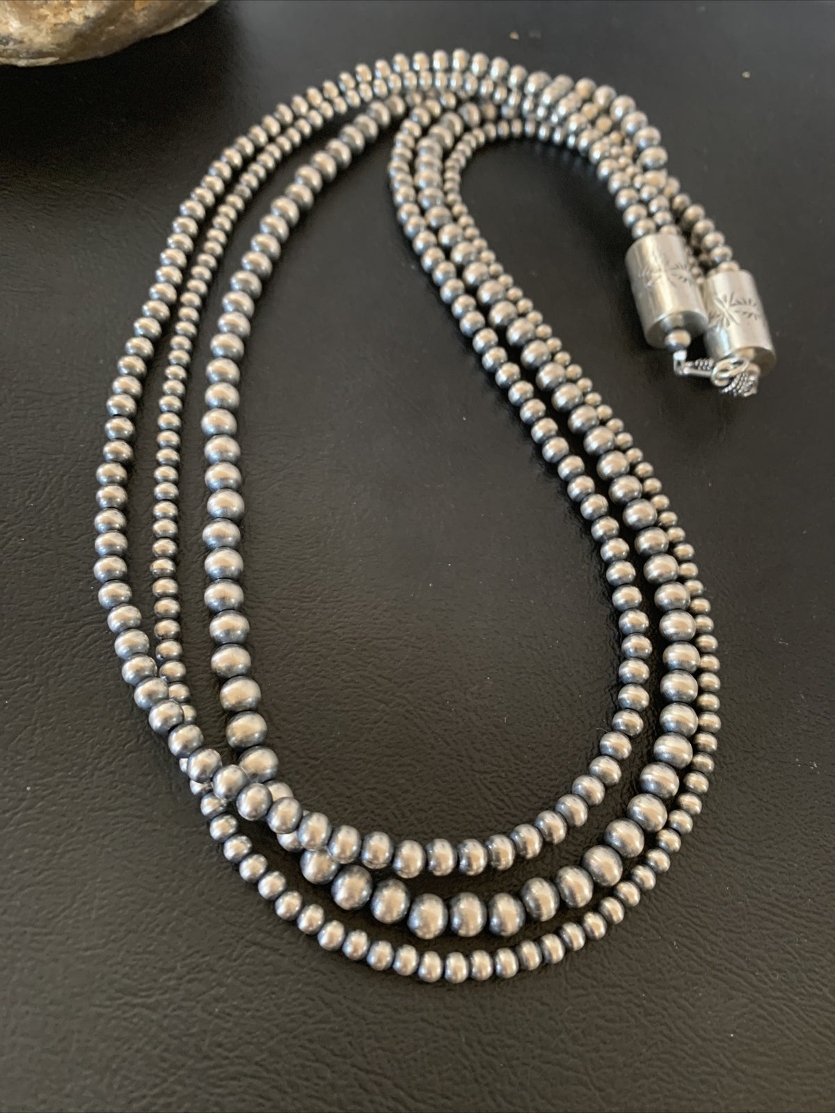 Native American Sterling Silver Navajo Pearls 3 Strands 24" Necklace 95724