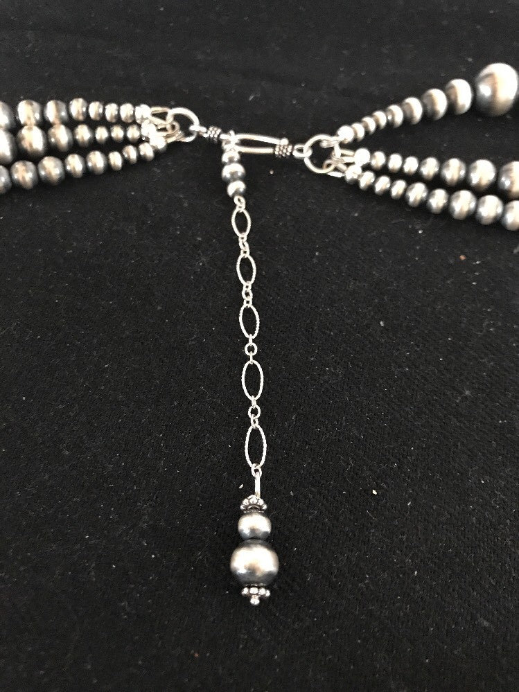 Native American Navajo Pearls Sterling Silver Bead Necklace 60” Long 3 Strands