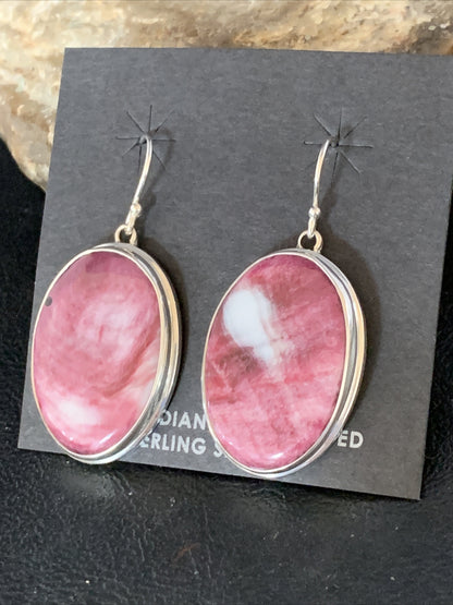 Native Purple Spiny Oyster Dangle Earrings Navajo Sterling Silver 1.25" 13787