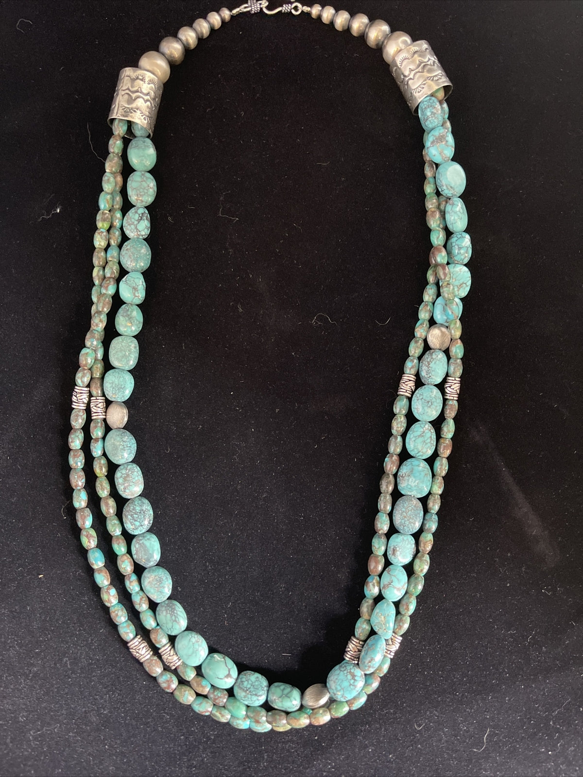 Navajo Pearls Sterling Silver 3 Strands 6mm Turquoise Heishi Necklace 23" 01773