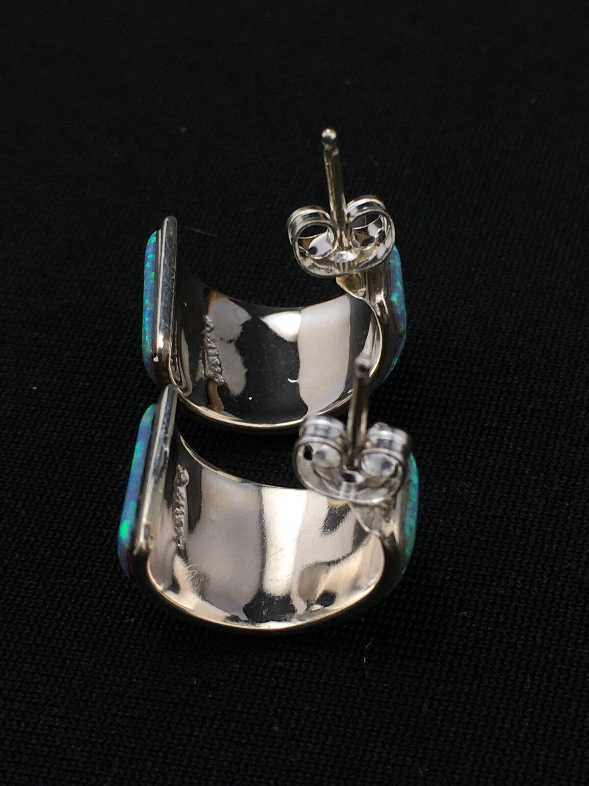 Native American Blue Opal Navajo Sterling Silver Earrings 0.5” 4740