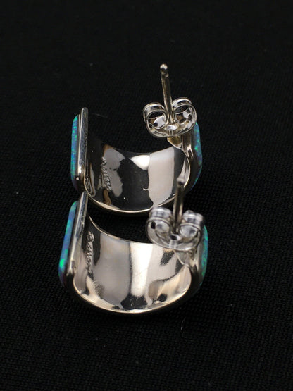 Native American Blue Opal Navajo Sterling Silver Earrings 0.5” 4740