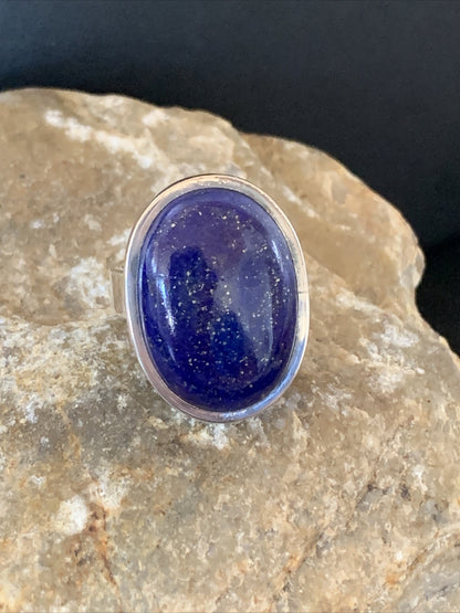 Men Blue Lapis Lazuli Navajo Sterling Silver Ring Size 7 10279