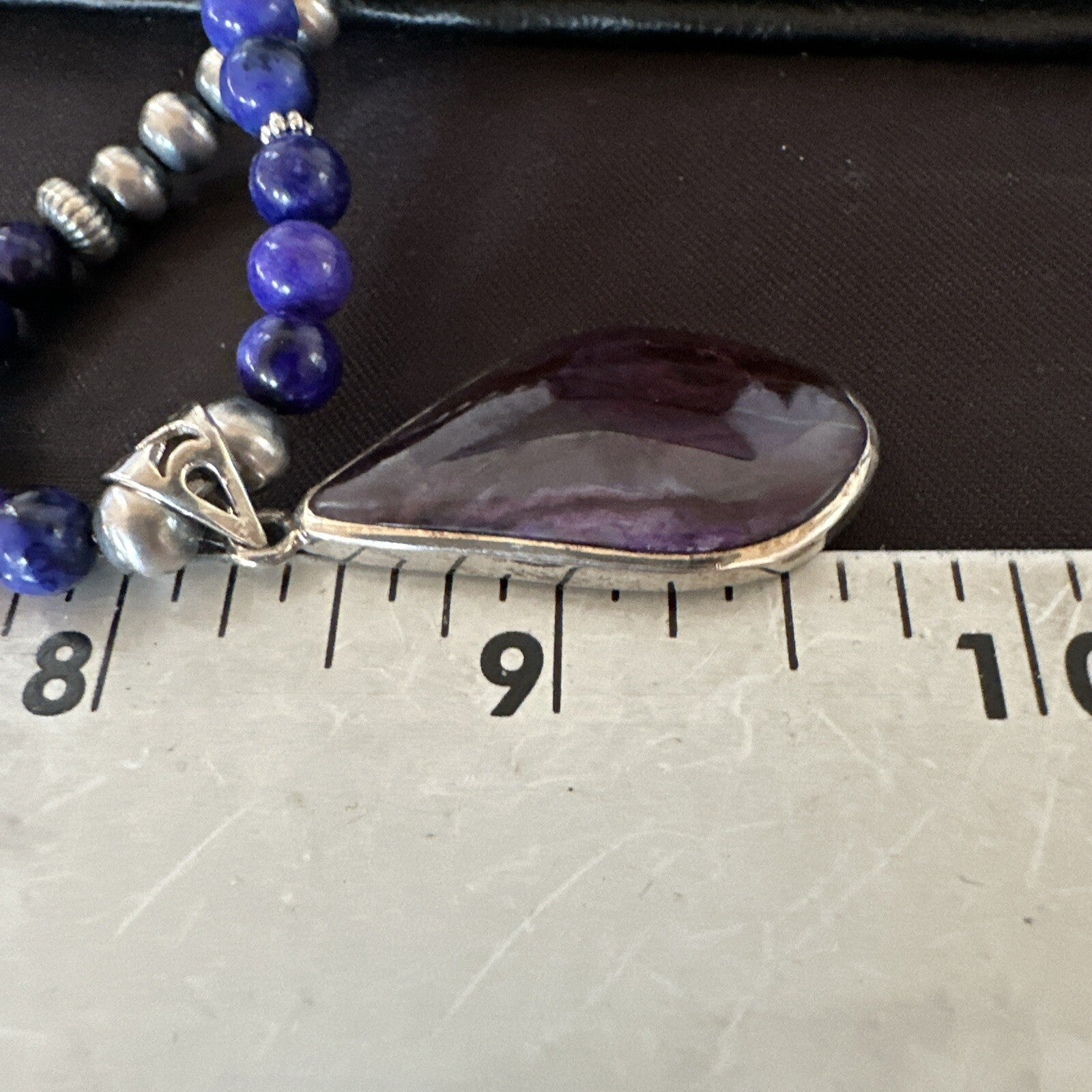 Purple Stone Pendant Navajo Pearls Sterling Silver Necklace 23" 17891