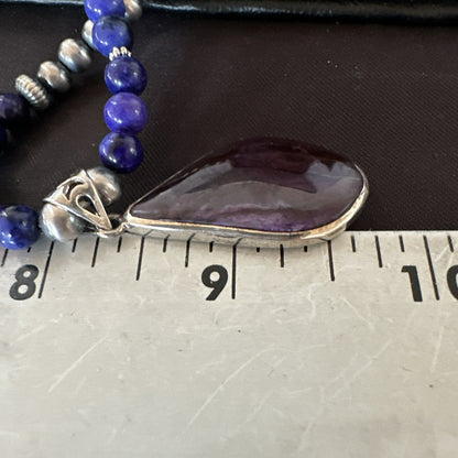 Purple Stone Pendant Navajo Pearls Sterling Silver Necklace 23" 17891