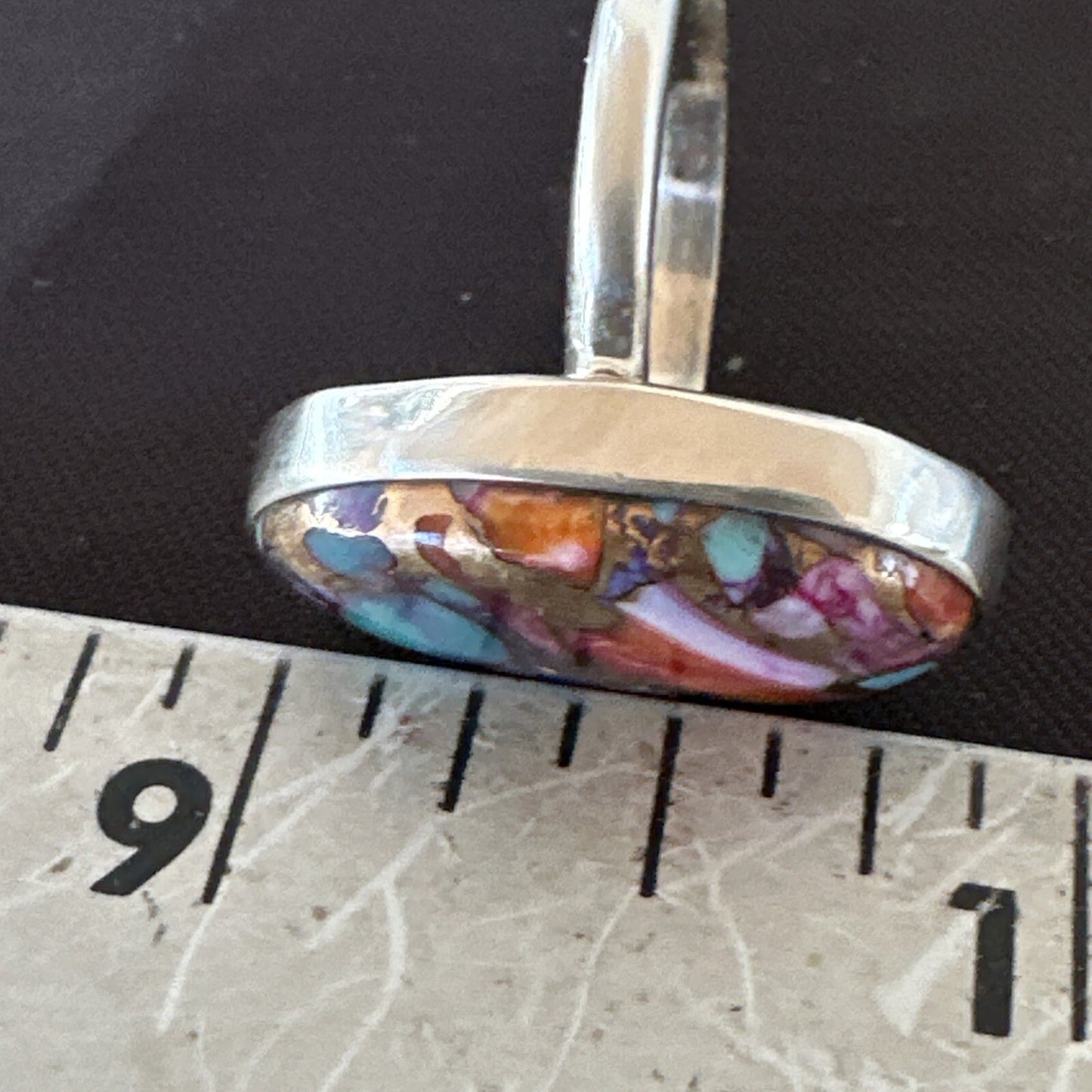Blue Turquoise Spiny Oyster Southwestern Sterling Silver Ring Size 9 18539
