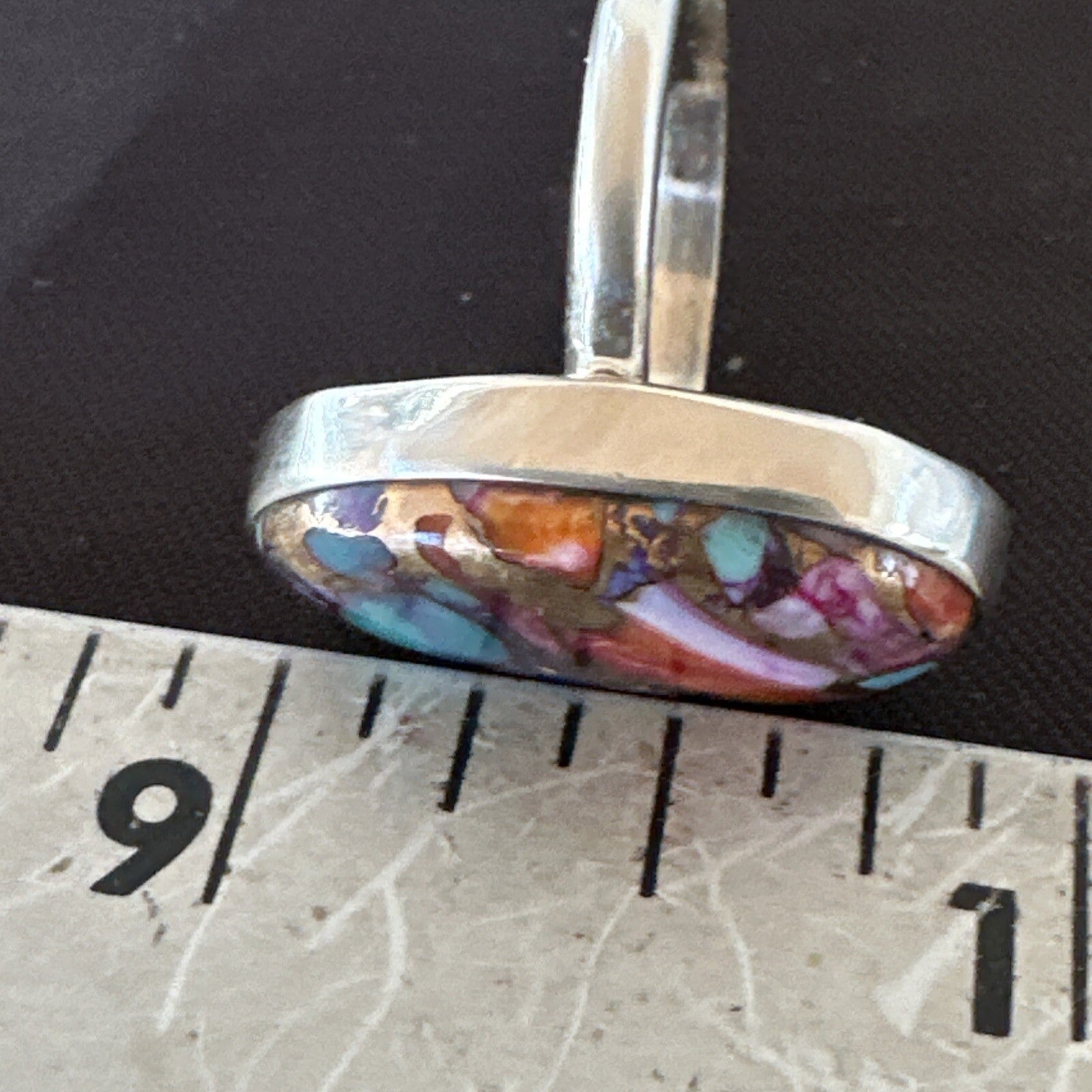 Blue Turquoise Spiny Oyster Southwestern Sterling Silver Ring Size 9 18539