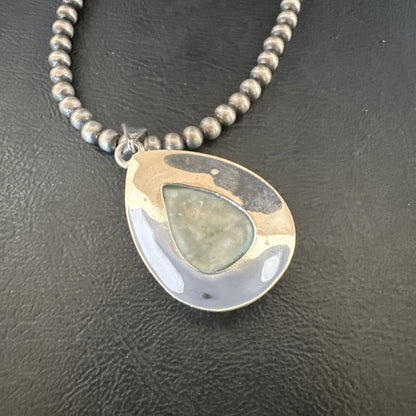 Womens Blue Larimar Pendant Navajo Sterling Silver Beads Necklace 17715