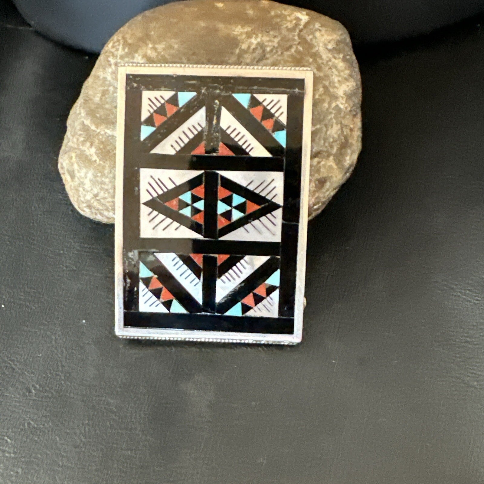Zuni Black Onyx Belt Buckle Ranger Set Turquoise MOP Coral Sterling Silver 18141