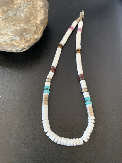 Turquoise Sugilte & Howlte Navajo Beads Sterling Silver Necklace 10395