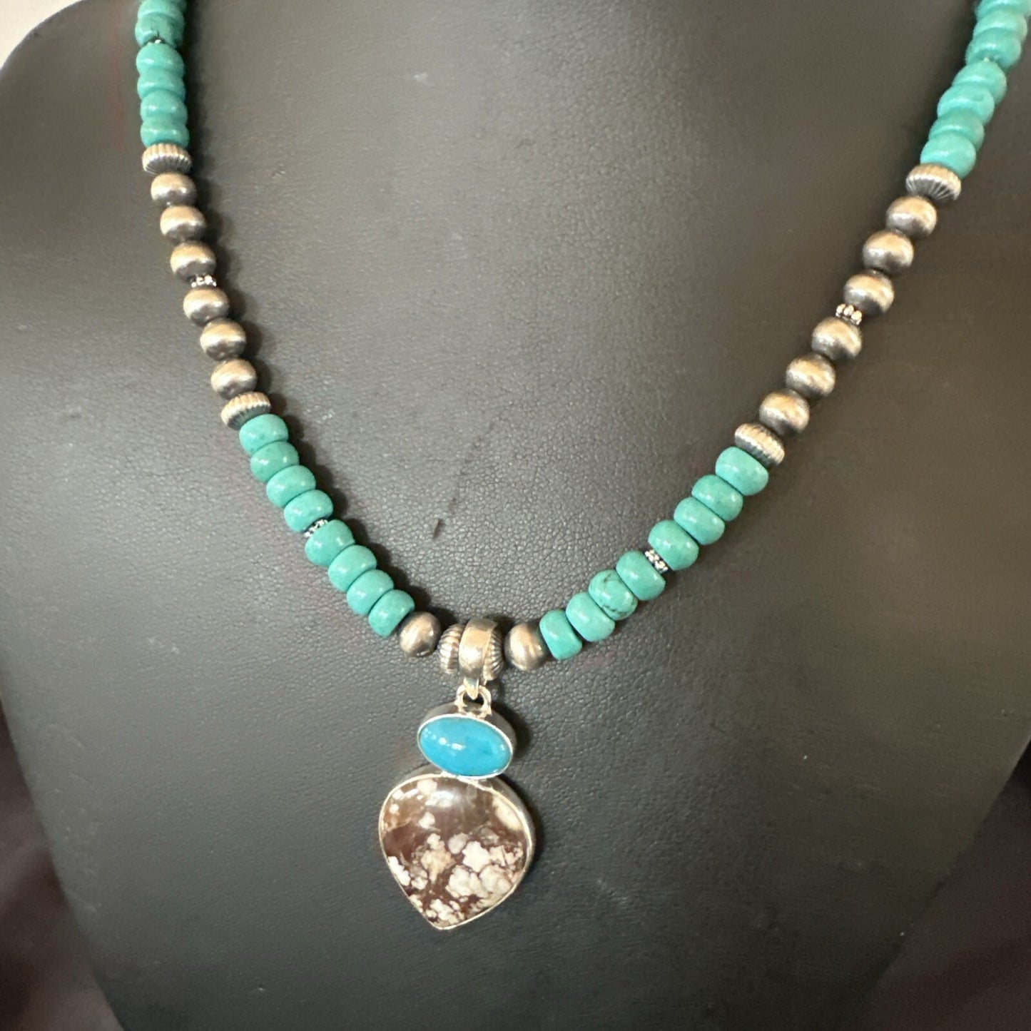 Wild Horse Sterling Silver Blue Kingman Turquoise Necklace Pendant 17899
