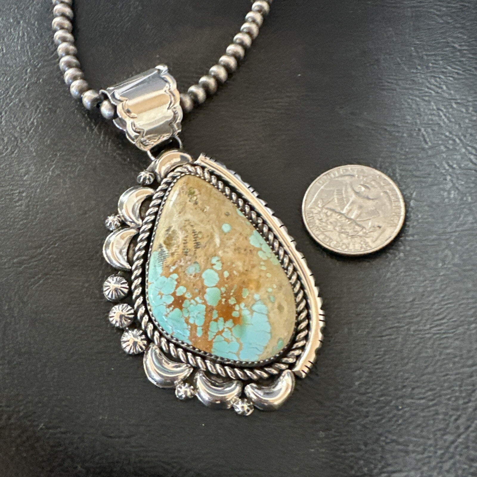 XXL Mens Royston Turquoise Pendant Navajo Pearls Sterling Silver Necklace 18745