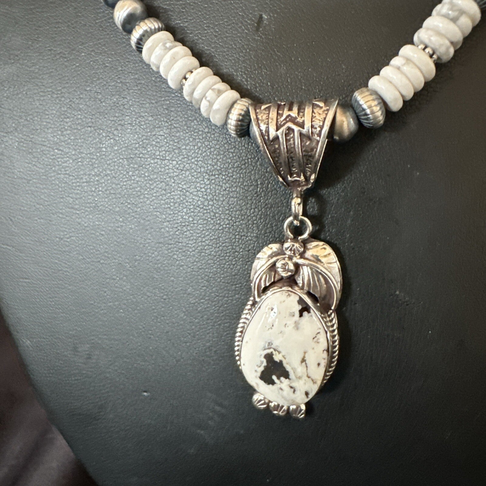 Men Women White Buffalo Turquoise Pendant Navajo Sterling Silver Necklace 17718