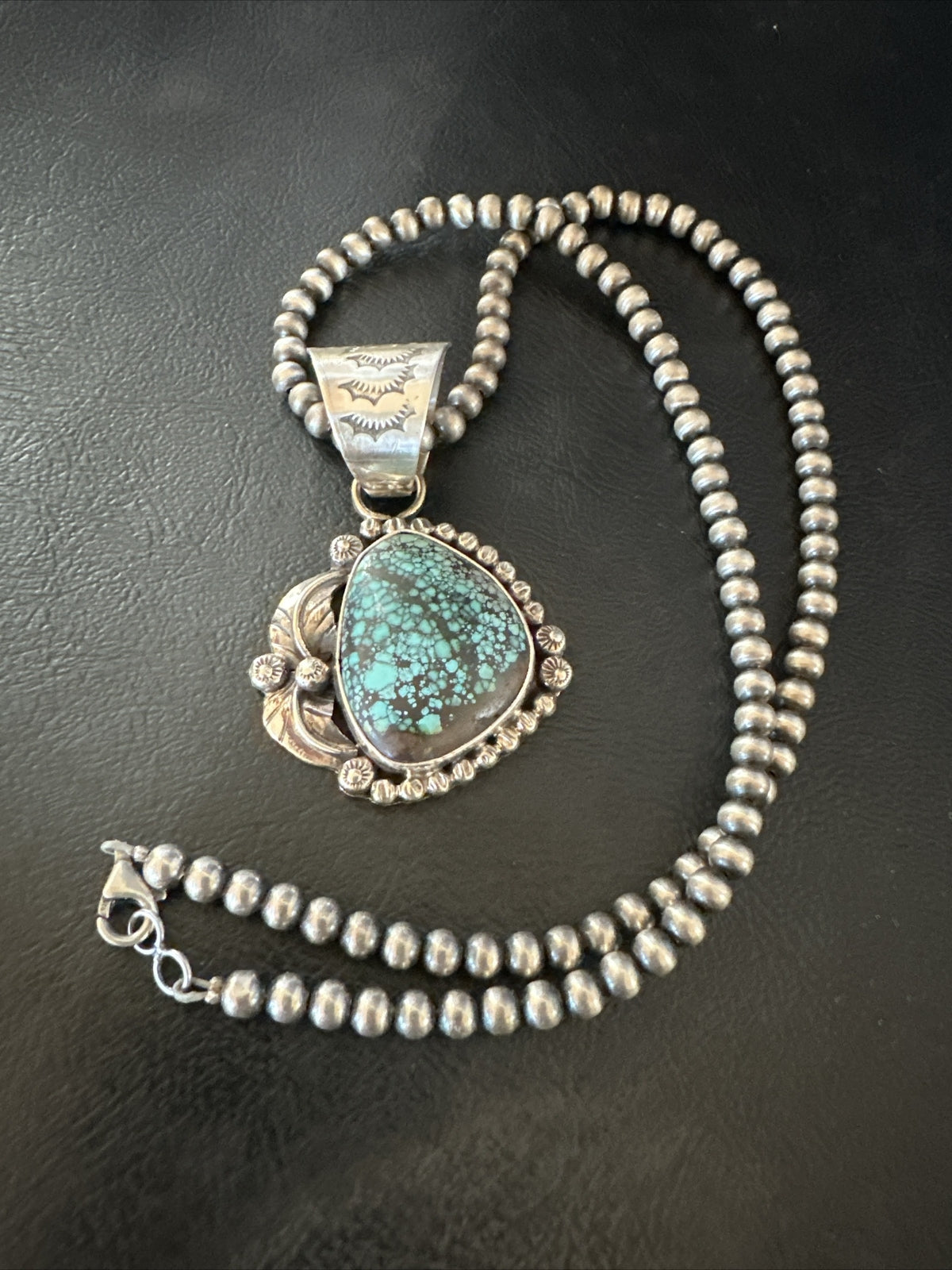 Men Women Navajo Sterling Silver Blue Spiderweb Turquoise Necklace Pendant 18093