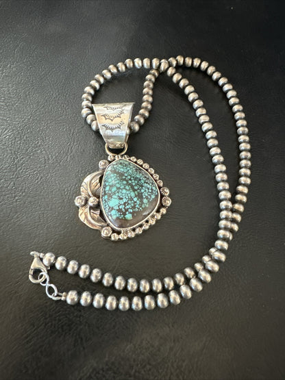 Men Women Navajo Sterling Silver Blue Spiderweb Turquoise Necklace Pendant 18093