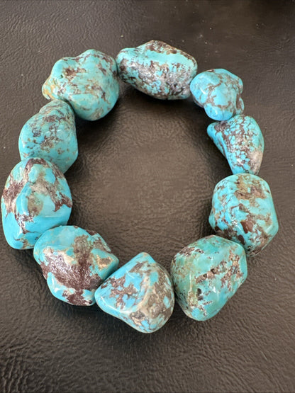 Mens Womens Blue Turquoise Stretch Stone Friendship Bracelet 7" 18864