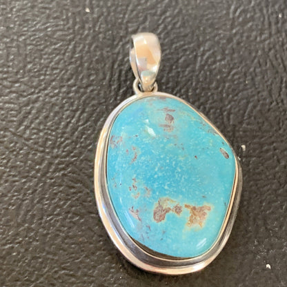 Blue Bisbee Turquoise Navajo Sterling Silver Pendant 1.5" 1624N