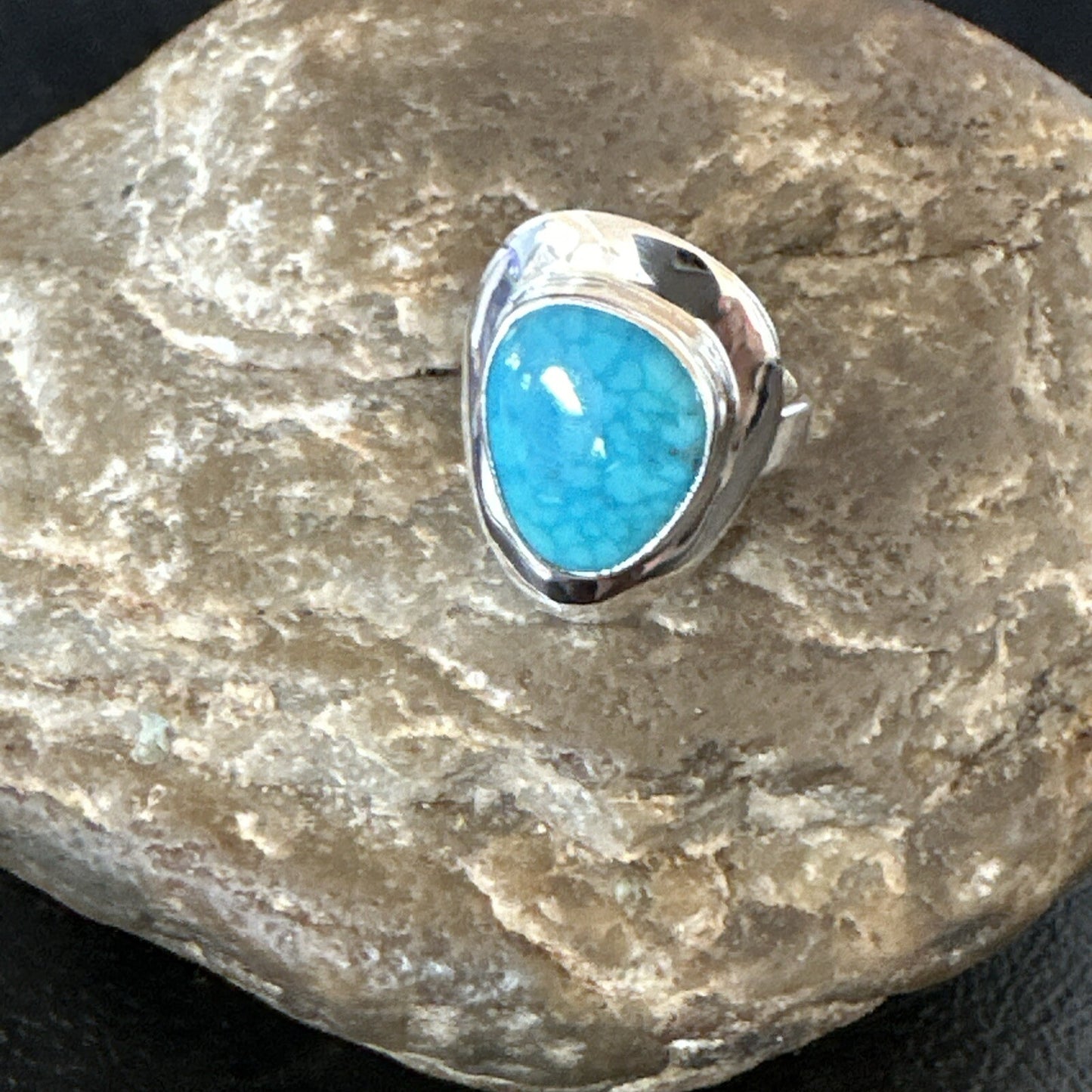 Southwestern Sterling Silver Blue Kingman Turquoise Ring Size 6 18533