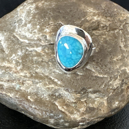 Southwestern Sterling Silver Blue Kingman Turquoise Ring Size 6 18533