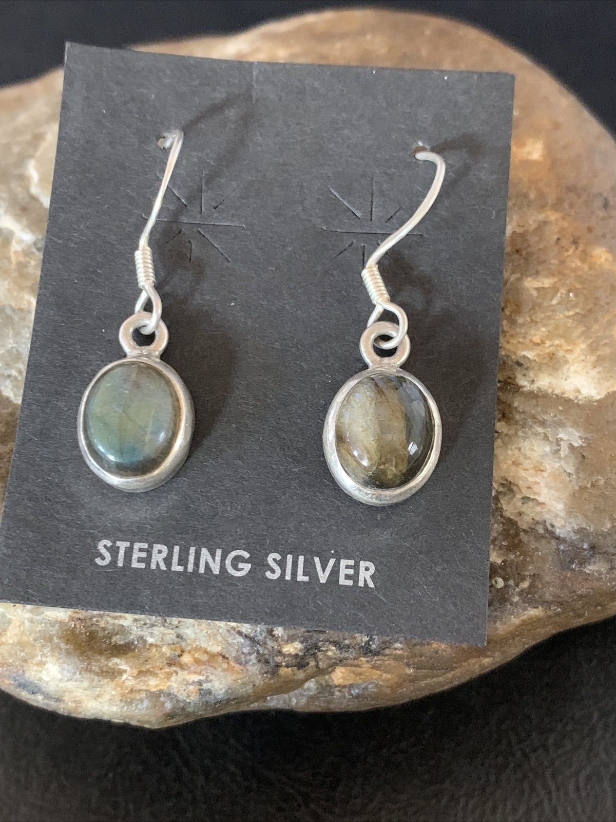 Native American Navajo Blue Labradorite Sterling Silver Dangle Earrings 13069