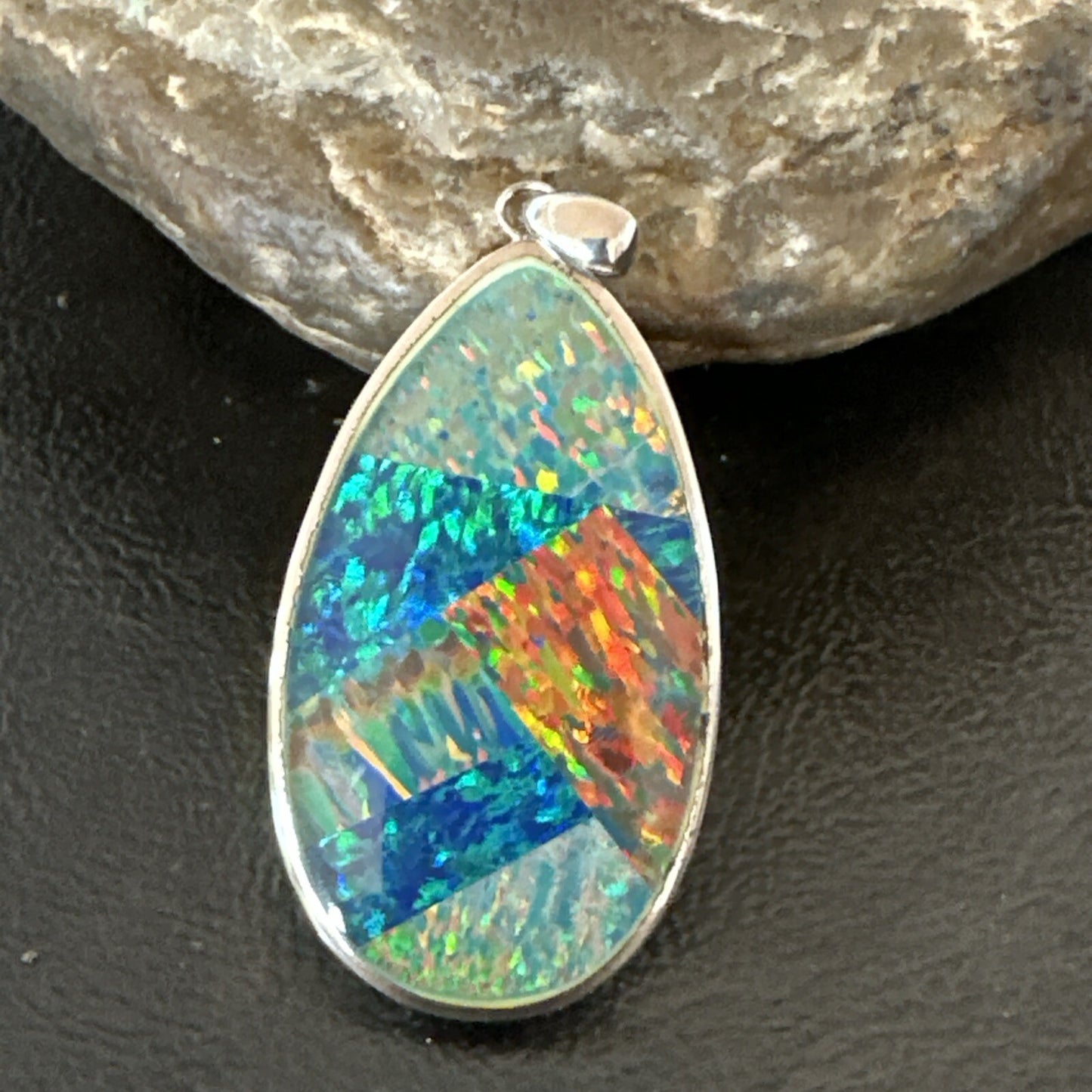 Mens Womens Multicolor Gilson Opal Navajo Sterling Silver Inlay Pendant 18609
