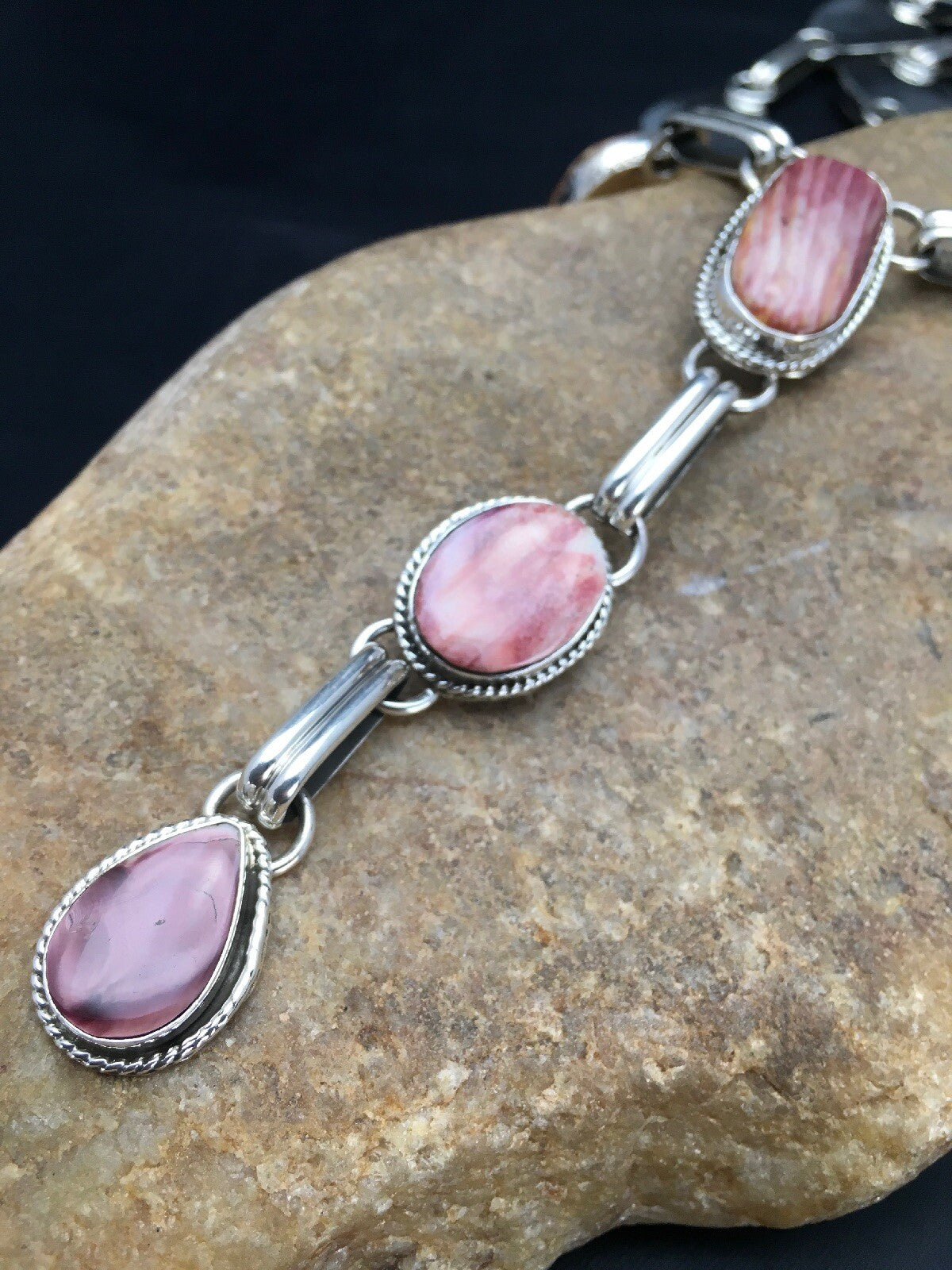 Native LARIAT Purple Spiny Oyster Necklace Navajo Sterling Silver 02793