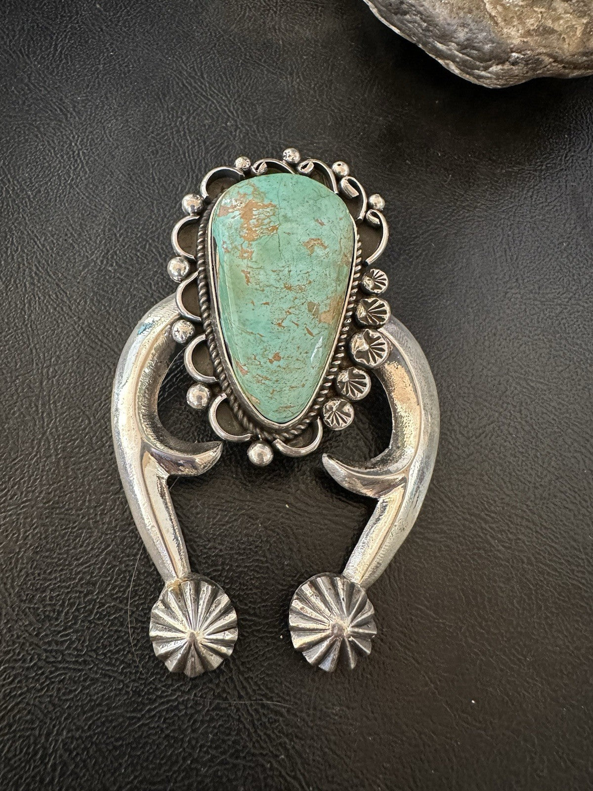 XXL Men Women Green Royston Turquoise Naja Sterling Silver Pendant Navajo 19528