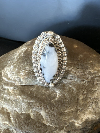 Black White Buffalo Turquoise Navajo Sterling Silver Ring Size 6.5 19804
