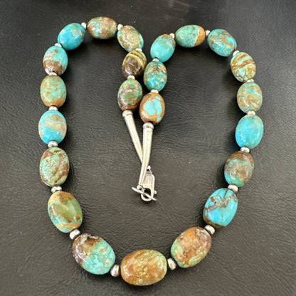 Green Blue Royston Turquoise Navajo Sterling Silver Beads Necklace 18" 19562