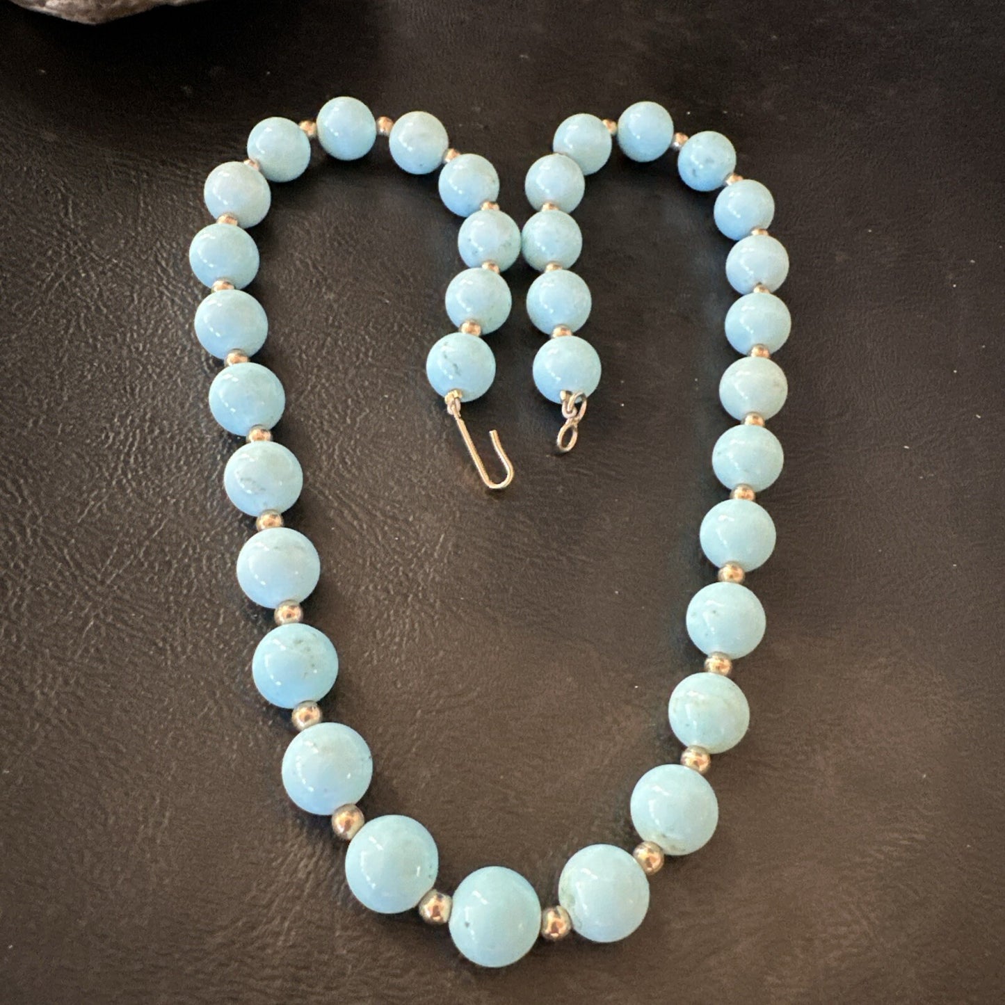 Goldfilled Womens 10mm Blue Dry Creek Turquoise Navajo Necklace 19” 18588