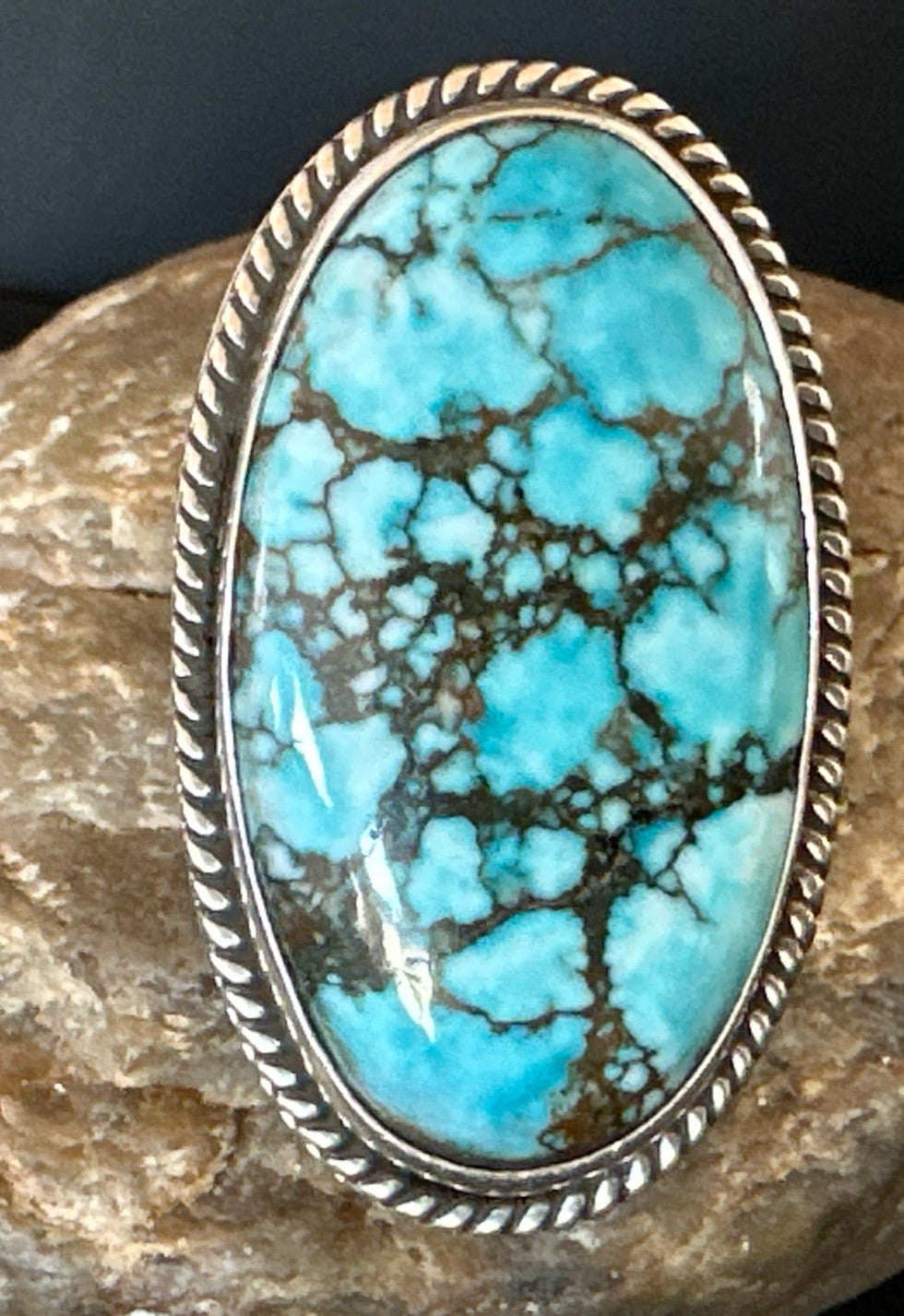 Handmade Navajo Sterling Silver  Blue Kingman Turquoise Ring Size 9.75 19623