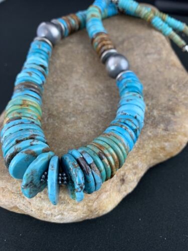 Navajo Blue Green Turquoise Graduated Necklace Sterling Silver 20" 234