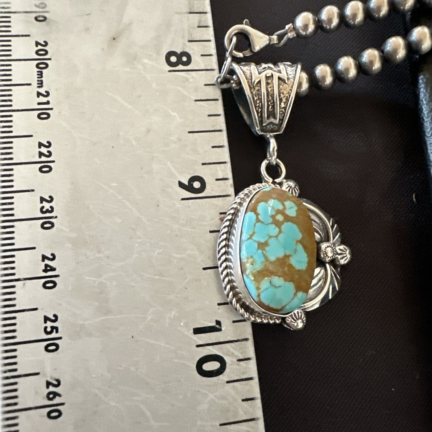 Mens Blue Turquoise#8 Pendant Navajo Sterling Silver Necklace 18086