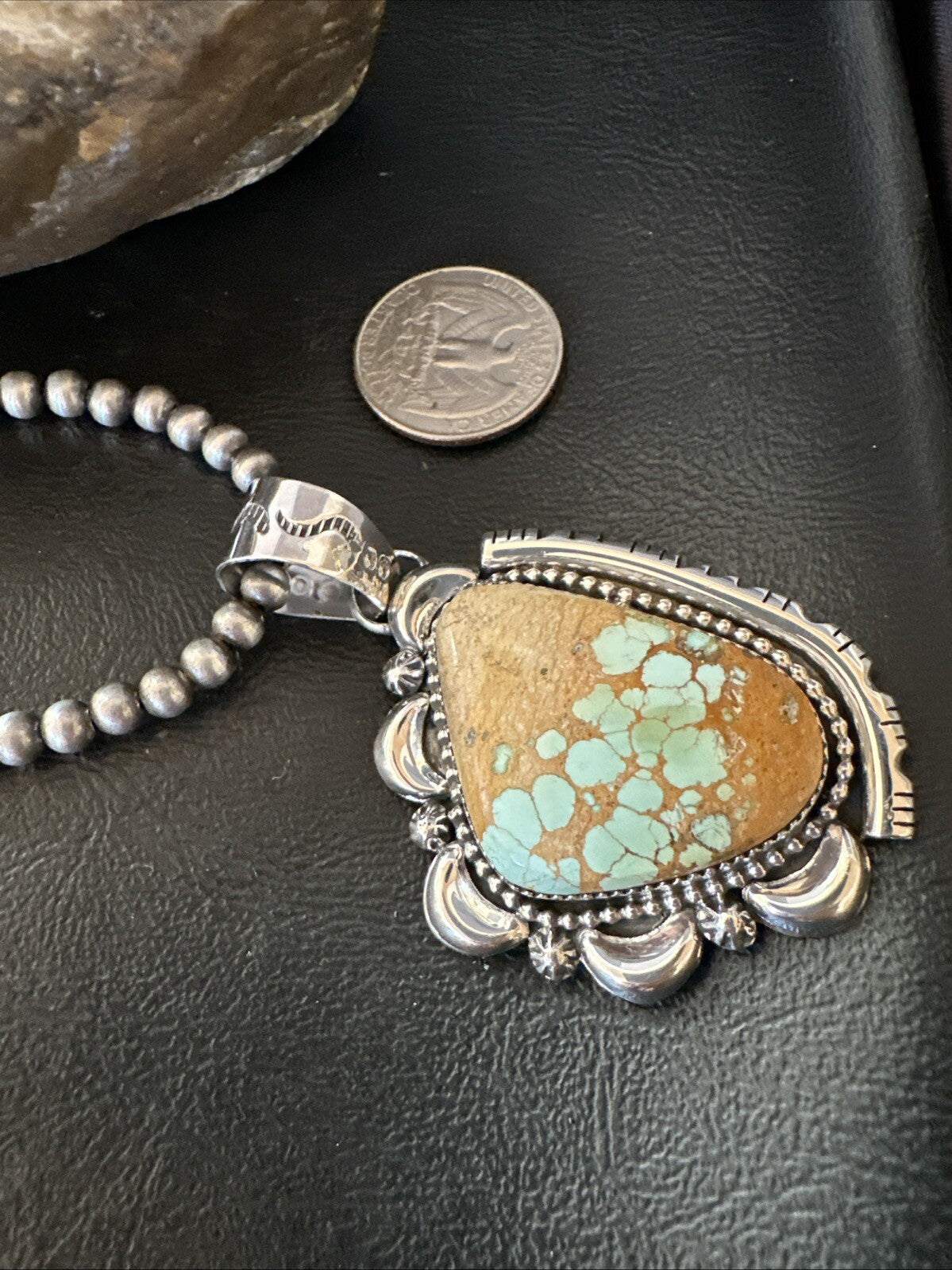 WoMens Royston Turquoise Pendant Navajo Pearls Sterling Silver Necklace 18749