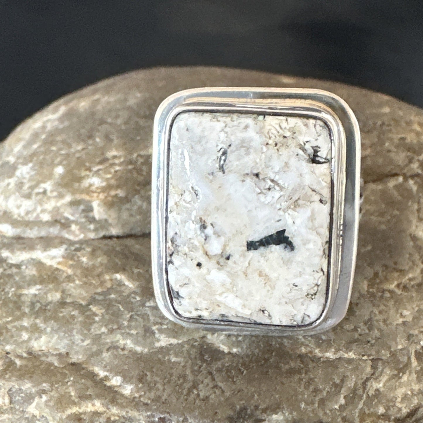 Navajo Sterling Silver White Buffalo Turquoise Ring Size 8.5 19307