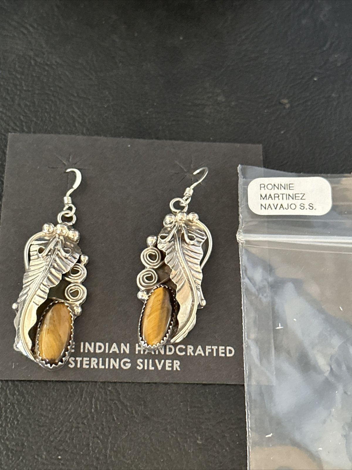 Coffee Tiger's Eye Navajo Sterling Silver Dangle Earrings 14759