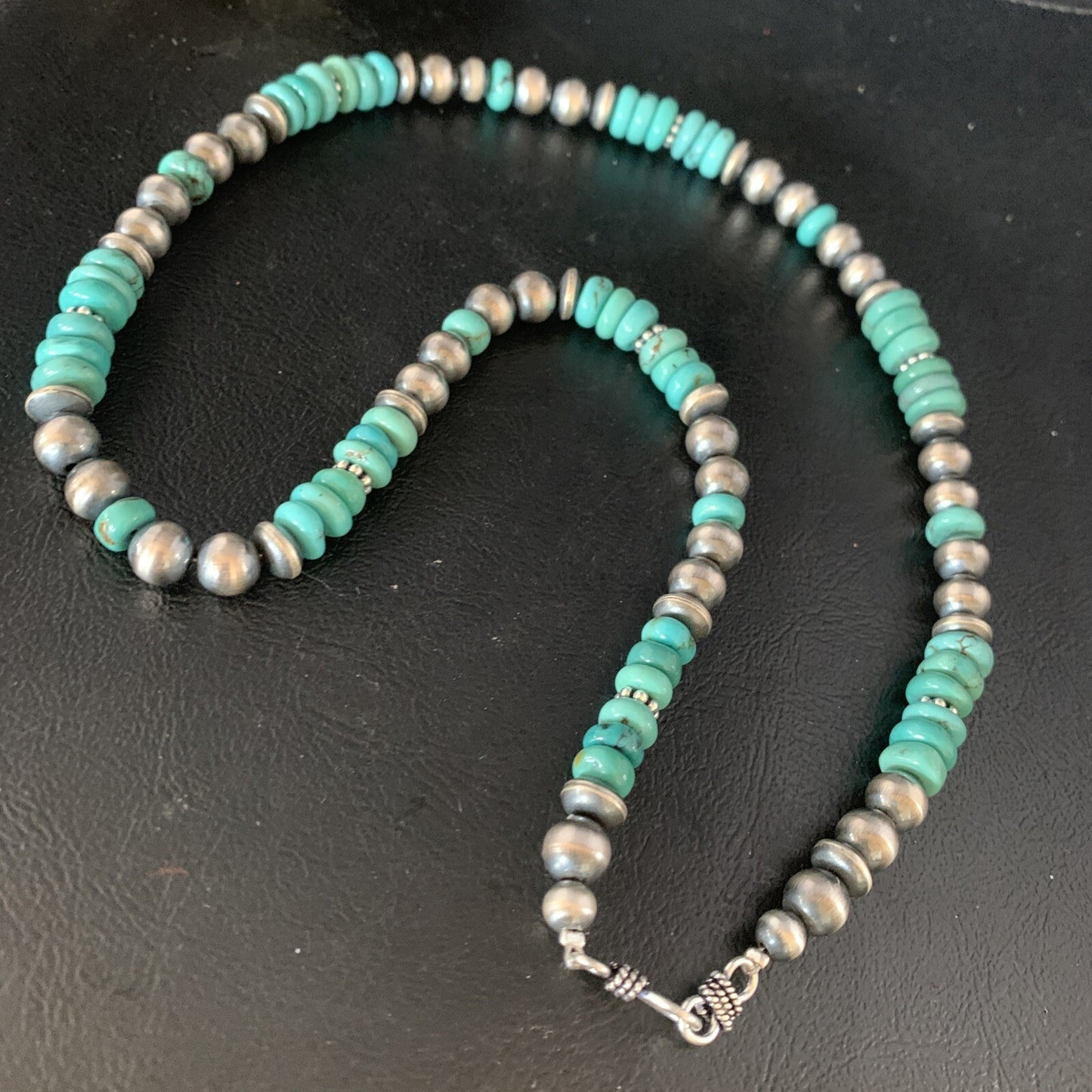 Mens Womens Blue Turquoise Navajo Pearls Sterling Silver Necklace 21" 92507