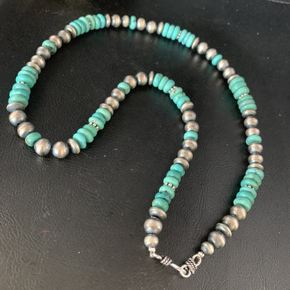Mens Womens Blue Turquoise Navajo Pearls Sterling Silver Necklace 21" 92507